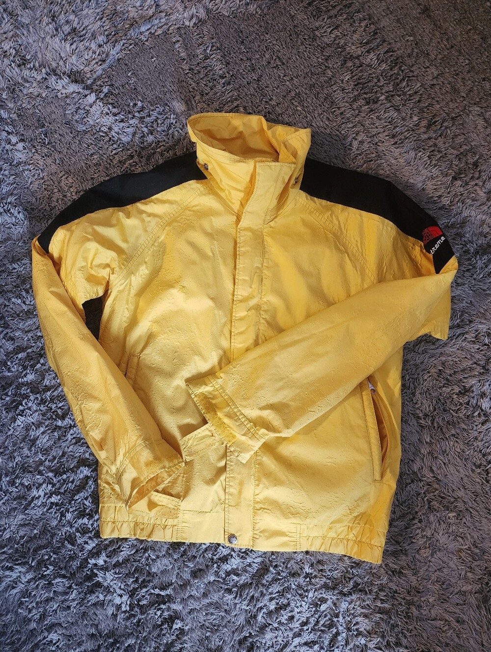 The North Face Men's Yellow Windbreaker with Black Shoulder Panels